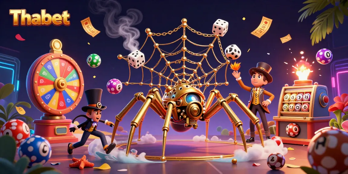 Win at Thabet with a vibrant, animated scene of a steampunk spider and casino elements
