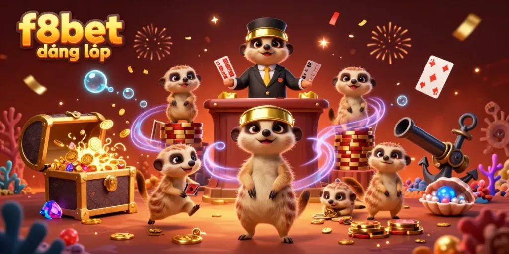 Engage with the vibrant 3D scene of f8bet đăng nhập at a meerkat-run casino, filled with excitement and treasures.