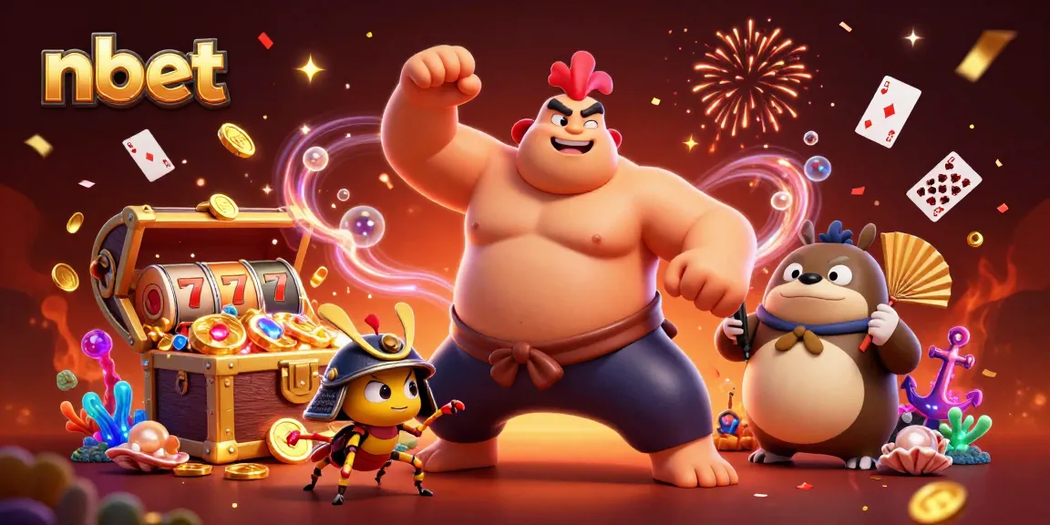 Experience the thrill of nbet with a powerful sumo wrestler, dynamic casino elements, and festive visuals.
