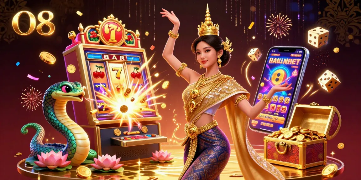 Experience thrilling jackpots with O8's vibrant digital casino illustration featuring a beautiful dancer and Naga.