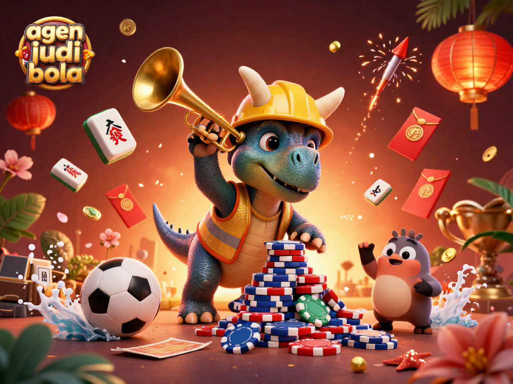 Engage with agen judi bola through a vibrant scene highlighting sports betting excitement and festive elements.
