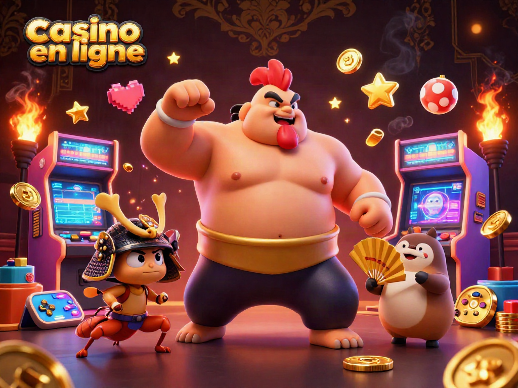 Explorez le monde du casino en ligne avec un combat intense entre le coq lutteur et un criquet samouraï.