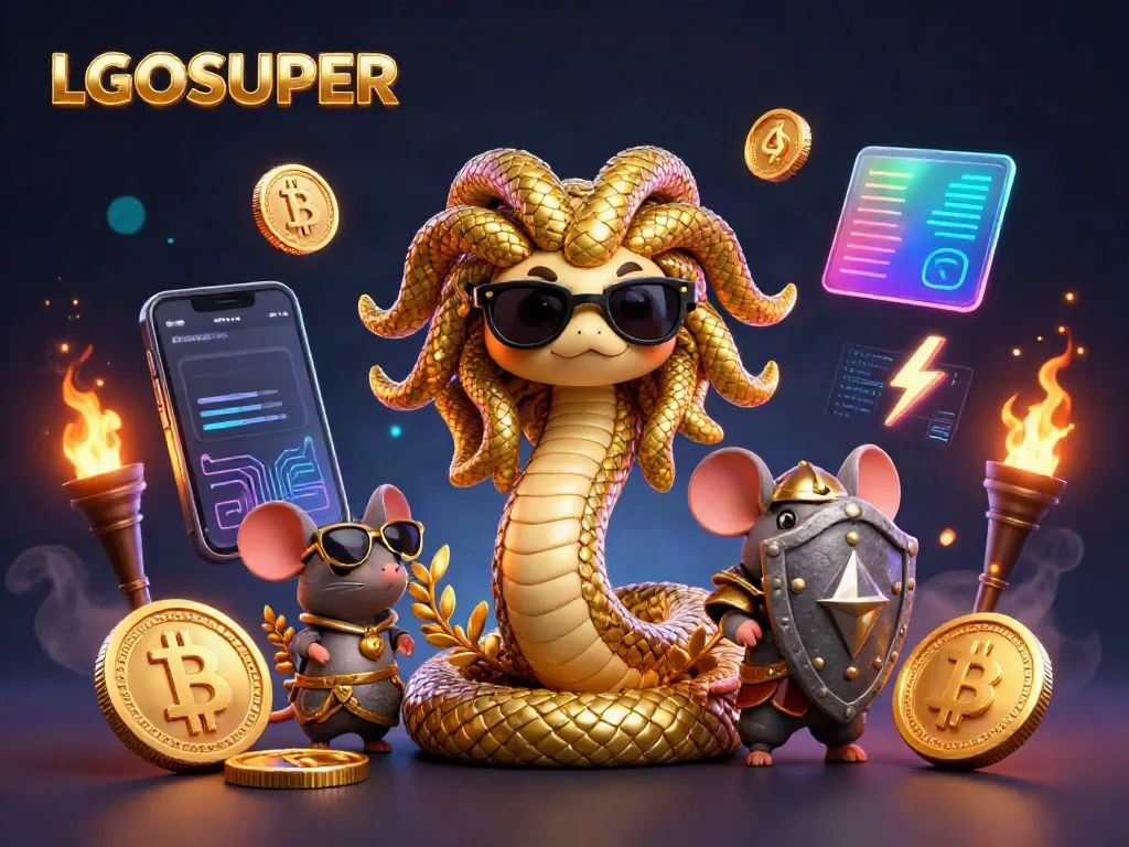Engage with LGOSUPER by enjoying a vivid 3D illustration featuring Medusa and a warrior mouse in a lively gaming scene.