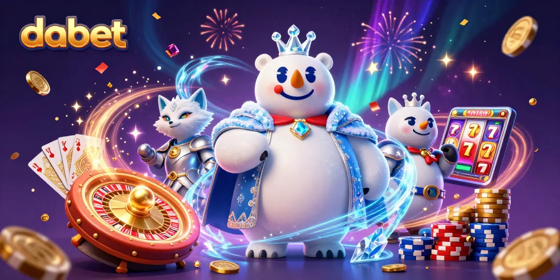 Dabet showcases a thrilling casino atmosphere with animated characters and vibrant gambling elements in action.