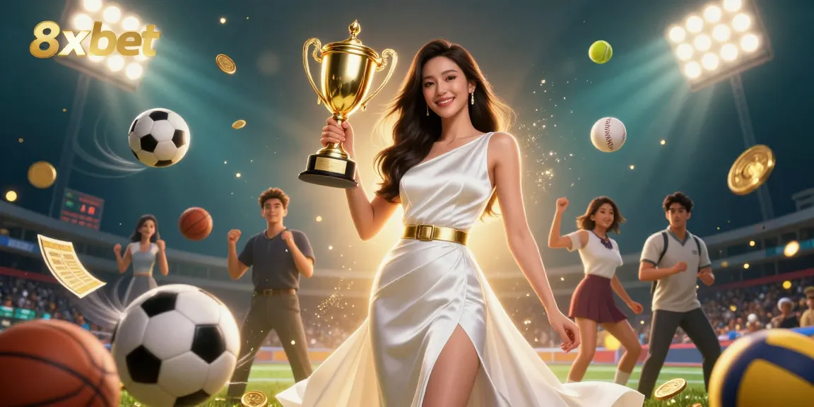 Experience thrilling wins with 8xbet in a vibrant, dynamic casino scene featuring sports betting elements.
