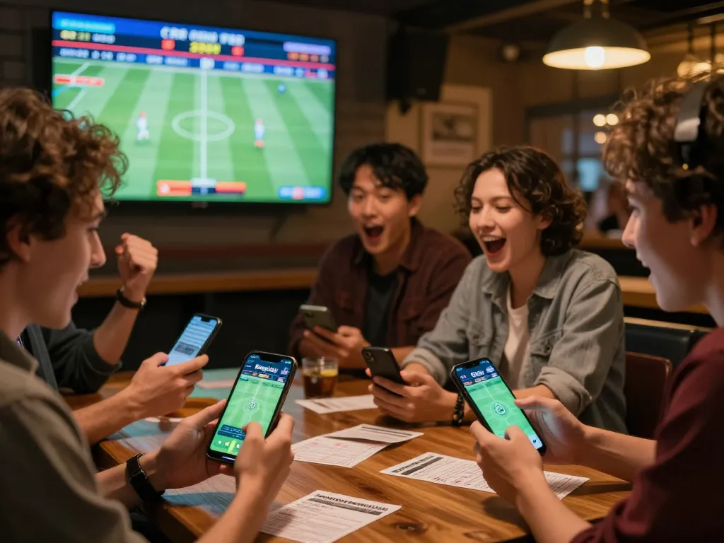 Bongdallu app shown as friends place bets on live sports, creating an engaging atmosphere.