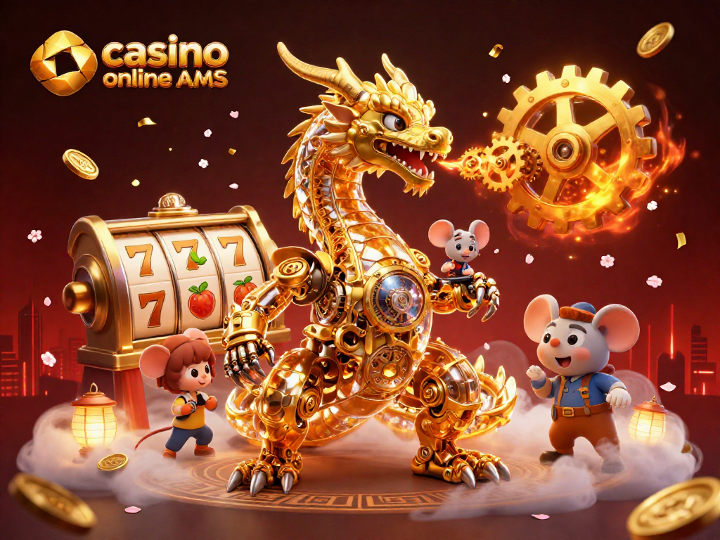 Il drago dorato che sputa ingranaggi e slot machine rappresentano il casino online non AAMS