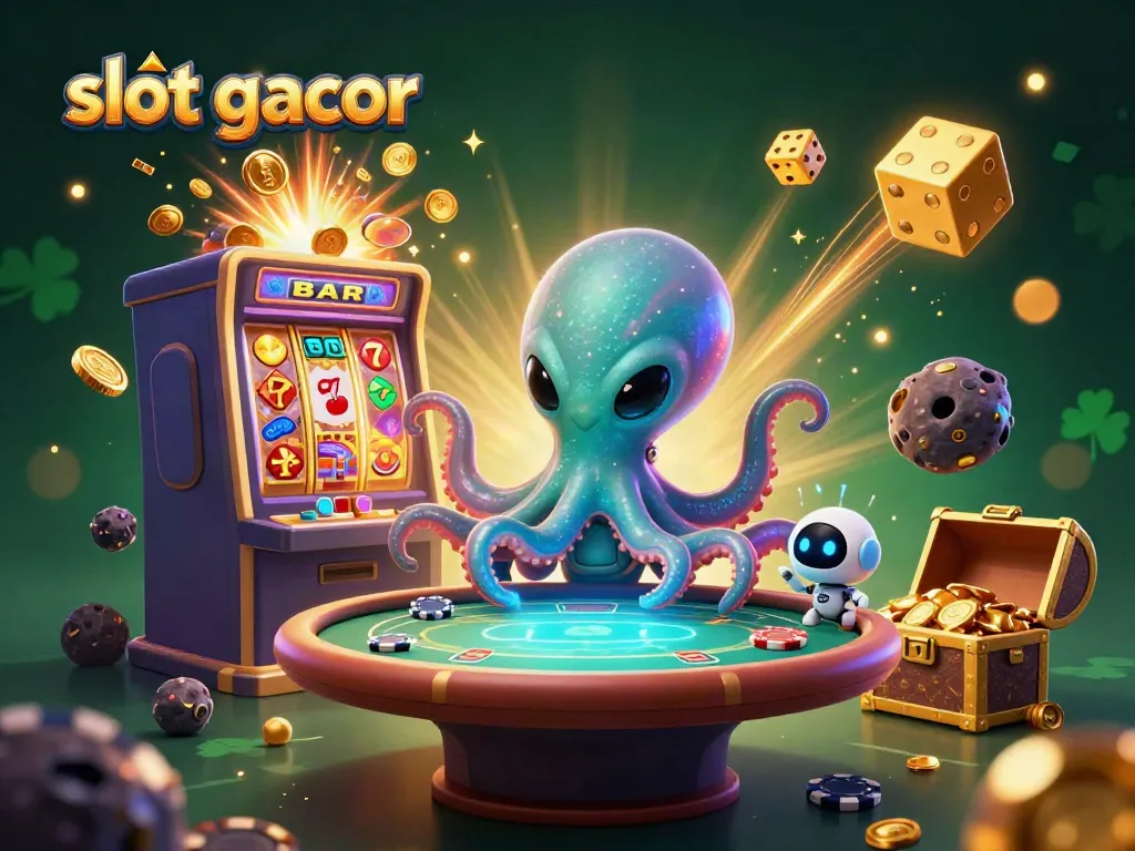 Engage with slot gacor through a vibrant alien-themed casino scene showcasing exciting gameplay.