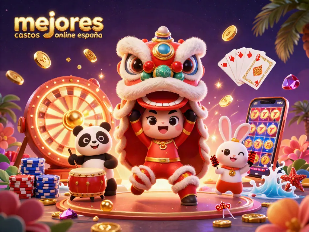 Una vibrante ilustración 3D de los mejores casinos online en España, mostrando acción de juegos y diversión.