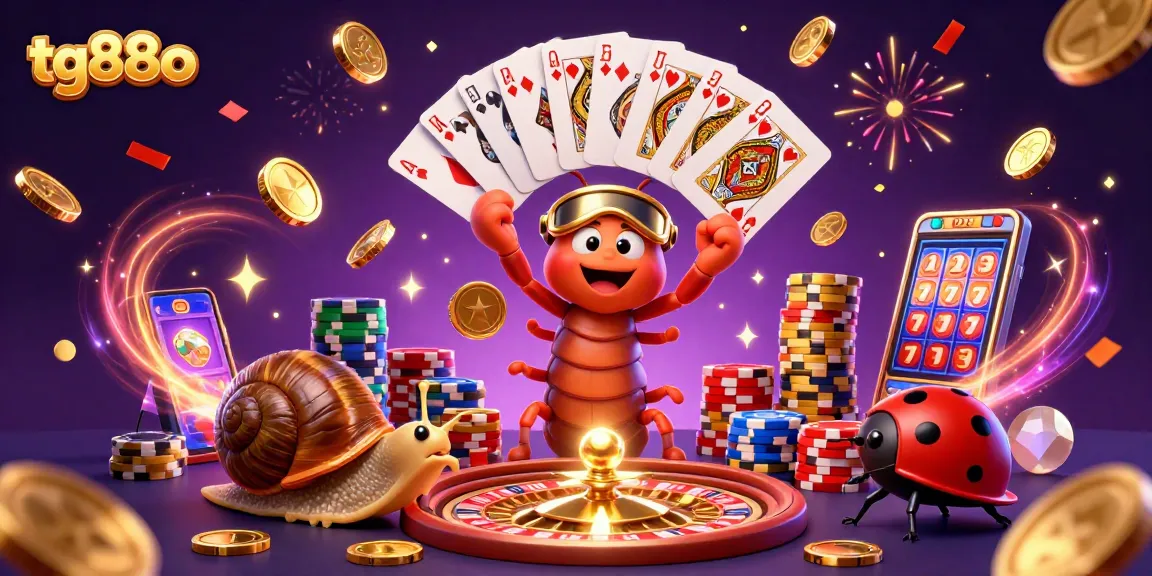 Experience the thrill of tg88o with a playful millipede dealer and a snail high-roller in a vibrant casino scene.