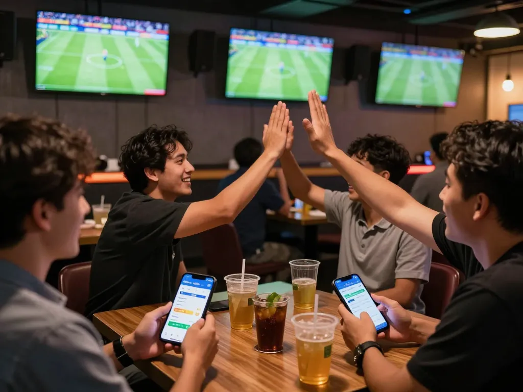 Sports betting excitement with nhandinhkeonhacai app in use during a thrilling match.