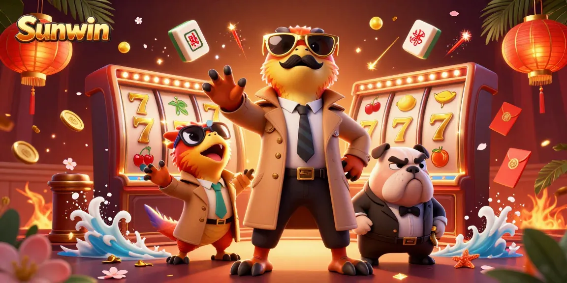 Sunwin raptors attempting to enter a VIP casino lounge, showcasing vibrant slot game elements.