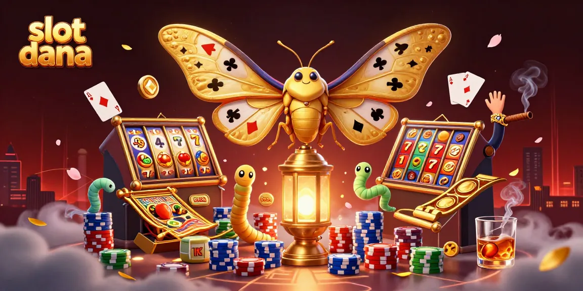 Spin the reels at slot dana with vivid casino motifs featuring golden butterfly lanterns and poker elements.