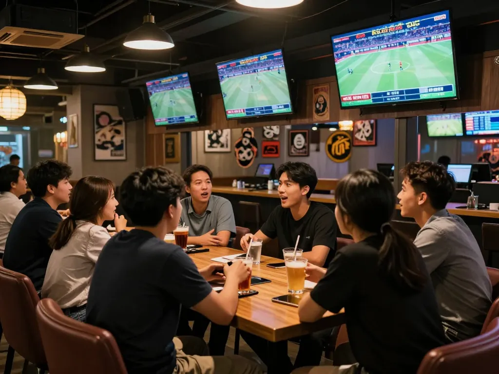 Engaged patrons placing bets on kèo nhà cái while watching sports in a lively bar atmosphere.