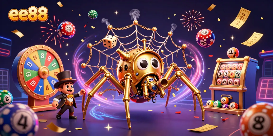 Engage with the dynamic gambling world of ee88, featuring a vibrant steampunk-themed scene with lottery elements.