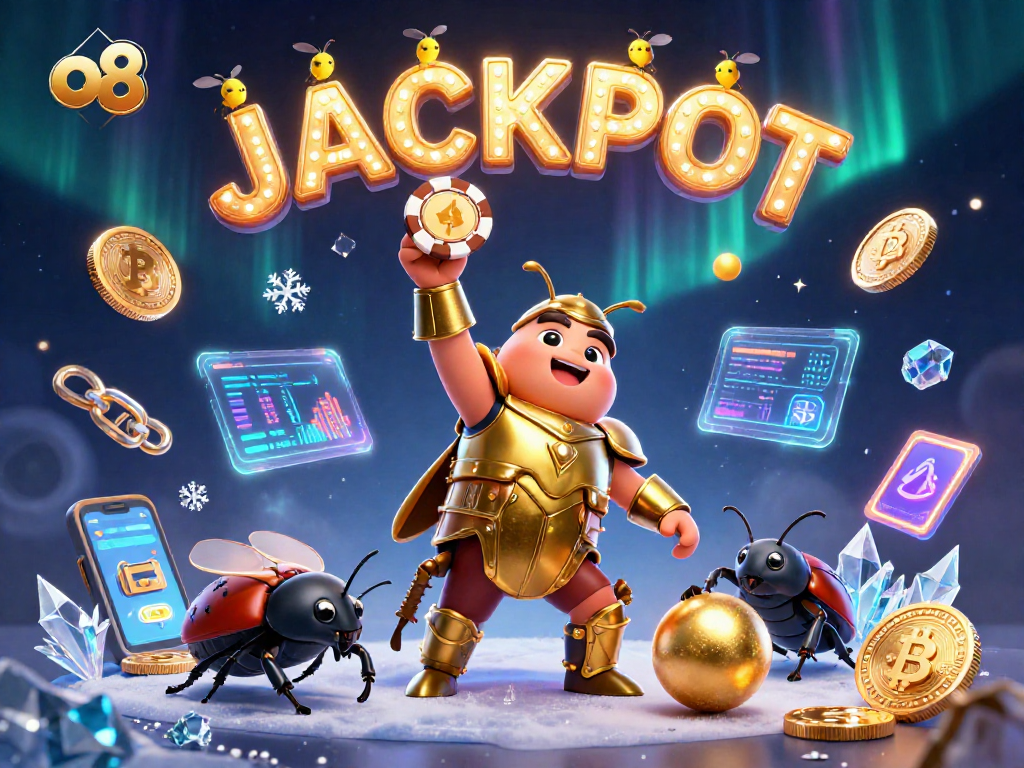 Engage in the thrilling world of o8 as the hercules beetle triumphs with a poker chip above its head.