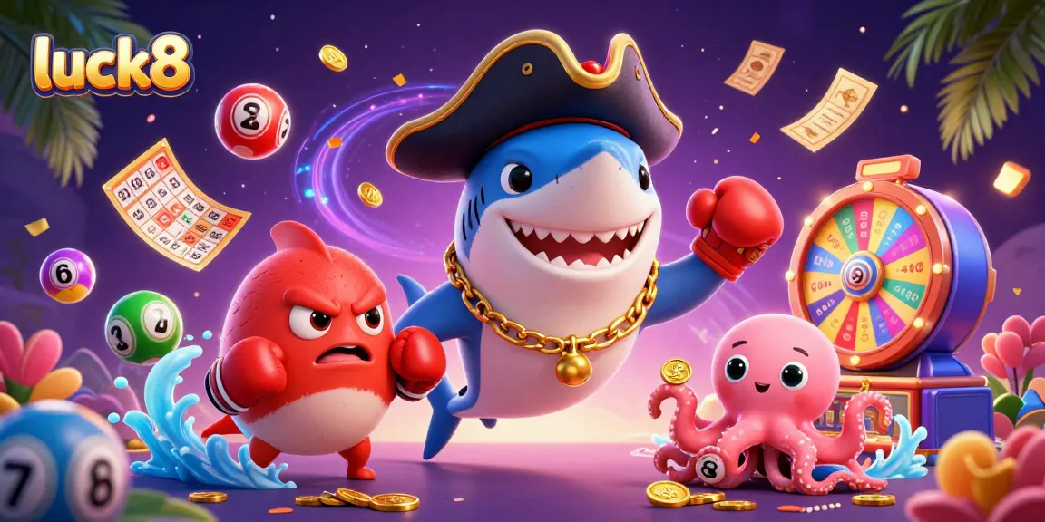 Engage with luck8's exciting lottery scene featuring colorful characters and vibrant game elements.