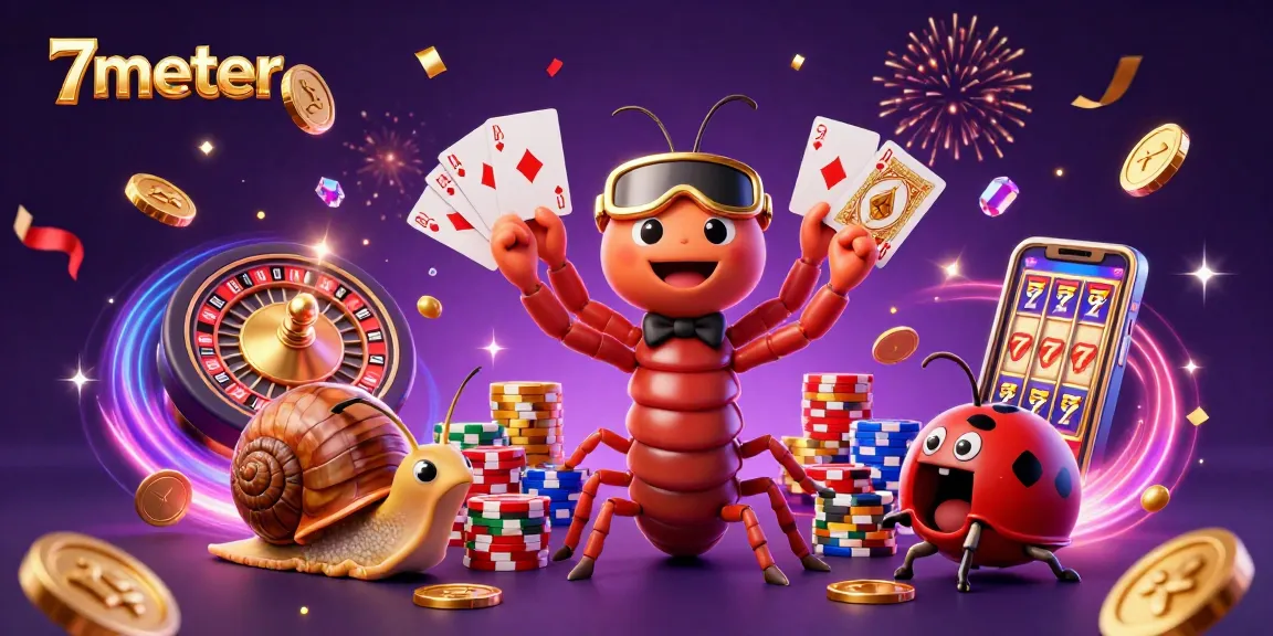 Experience thrilling gameplay with 7meter's iconic dealer and sparkling casino elements in a vibrant 3D illustration.