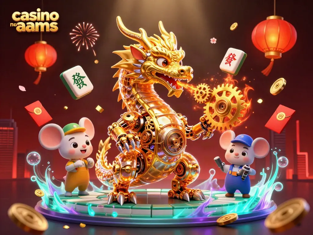 Giocare nei migliori casino non AAMS con un drago dorato e ingranaggi volanti.