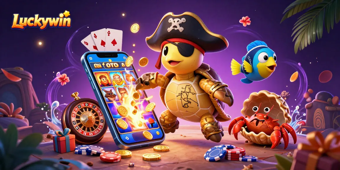 Engage with exciting Luckywin casino thrills featuring vibrant cartoon characters amidst captivating gaming elements.