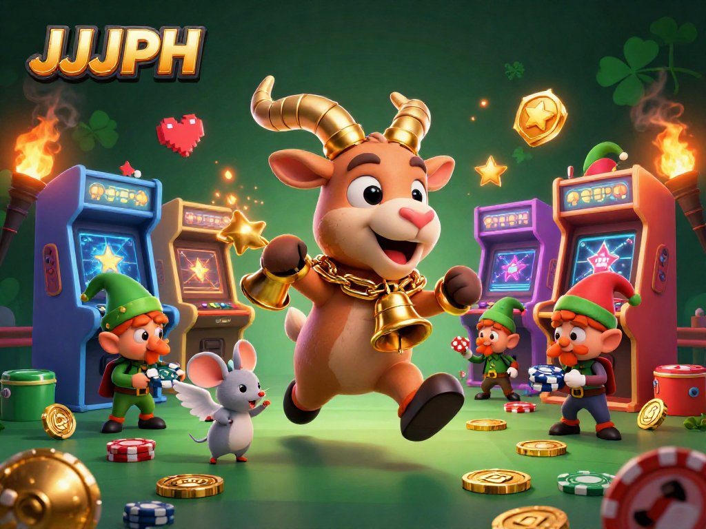 Join the JJJPH gaming adventure with Krampus and friends in a festive casino scene.