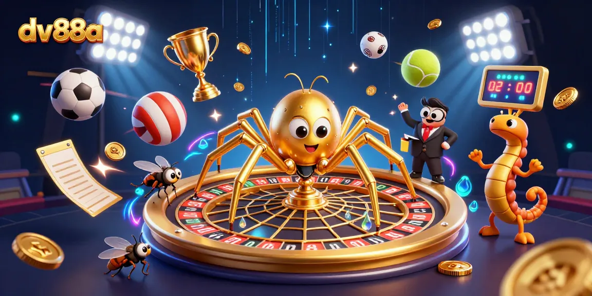 Engage in thrilling bets at dv88a with a vibrant roulette wheel crafted by a golden spider, showcasing exciting gambling elements.