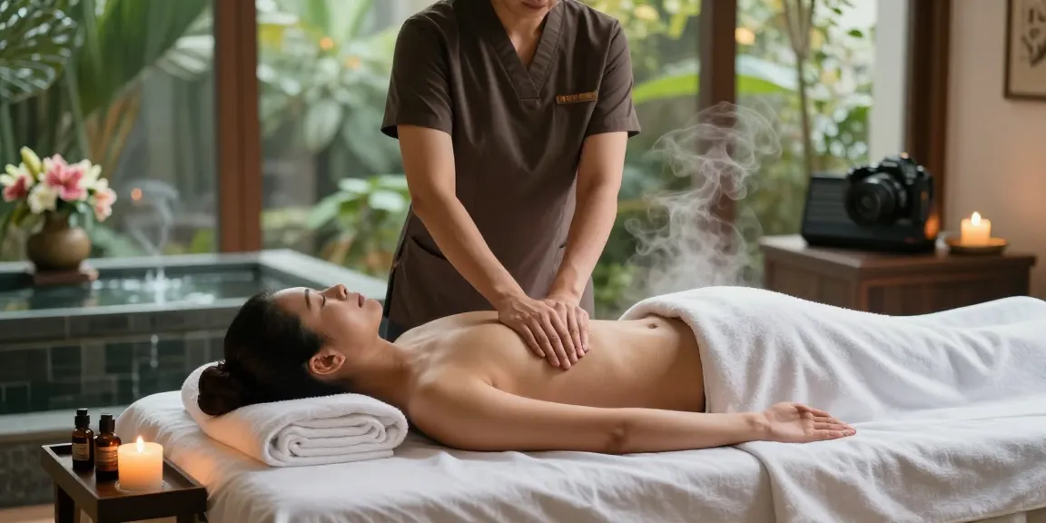 Relaxing 부평출장마사지 therapy session in a serene spa with calming atmosphere.