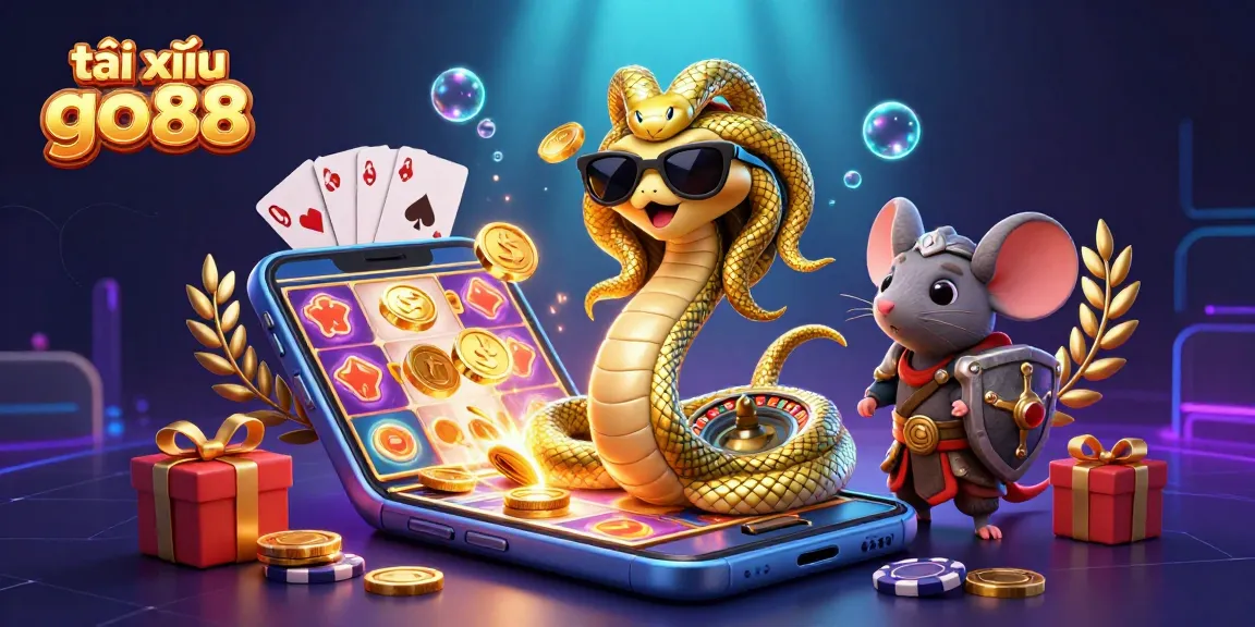 Tackle thrilling gameplay in tài xỉu go88 with a vibrant 3D illustration, showcasing dynamic casino elements around a playful Medusa.