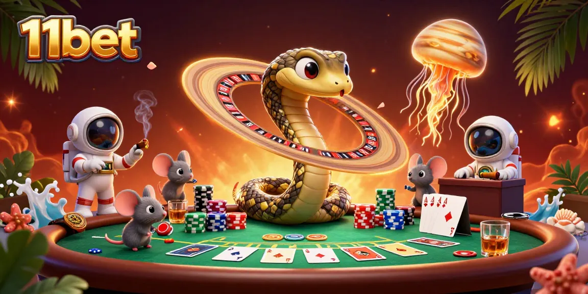 Experience the excitement of 11bet's cosmic casino with betting mice and a golden jellyfish dealer.