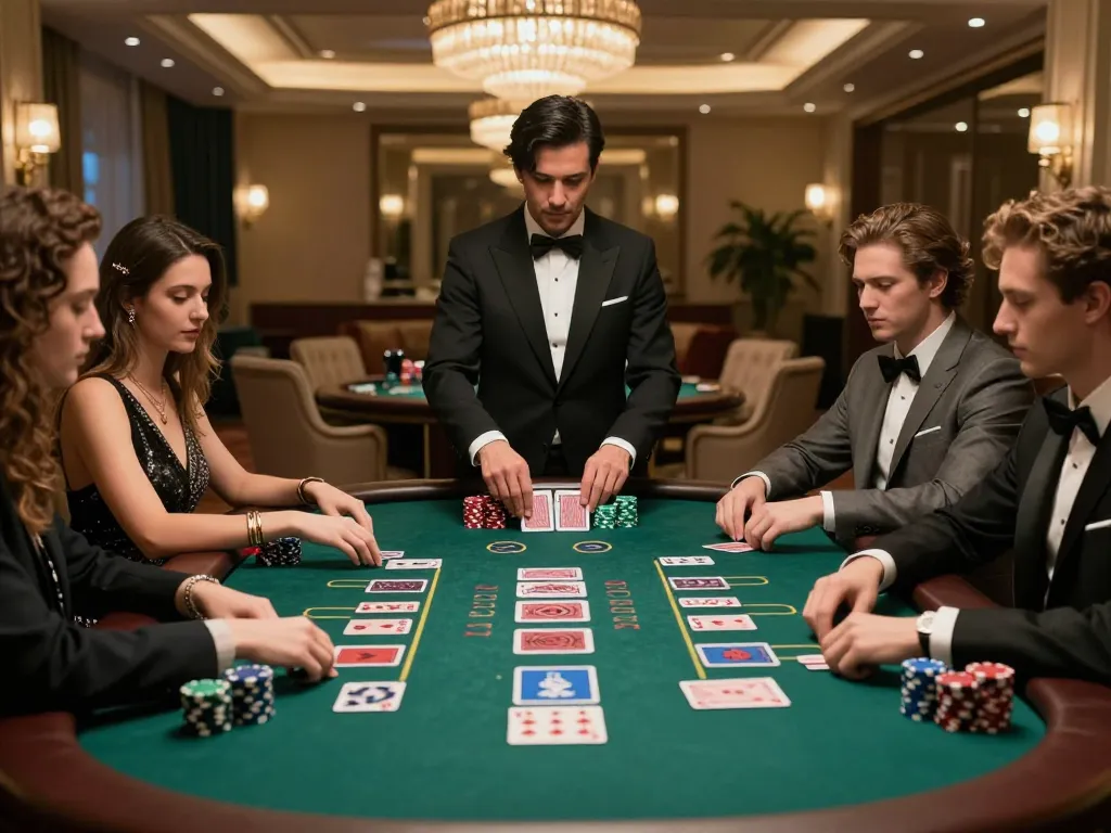 Players enjoying an exciting game of blackjack at xx88 casino, showcasing high-stakes action and strategy.