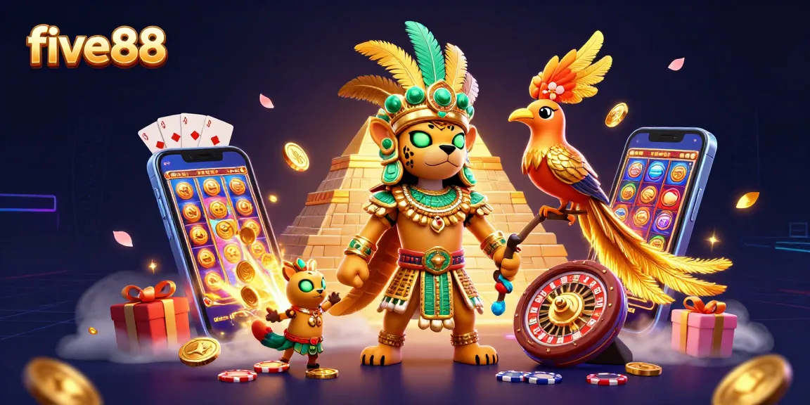 Play exciting slot games with five88, highlighted by a vibrant Mayan scene and stunning visuals.