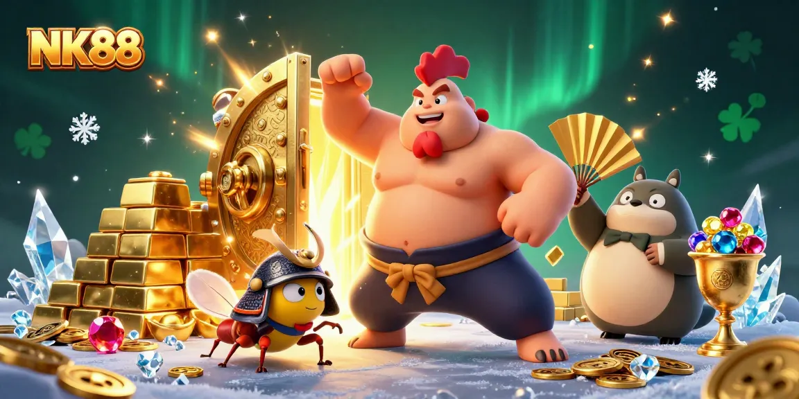 Experience winning moments at NK88 with a lively casino scene featuring vibrant characters.