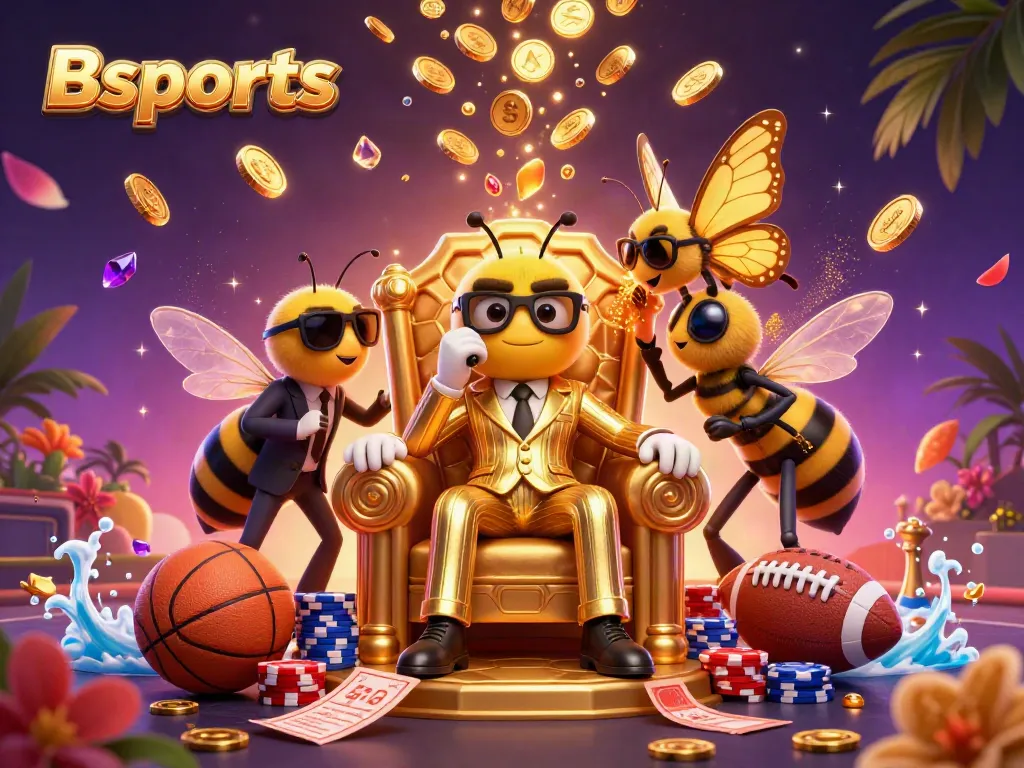 Bsports sports betting scene with dynamic characters and vibrant casino elements.