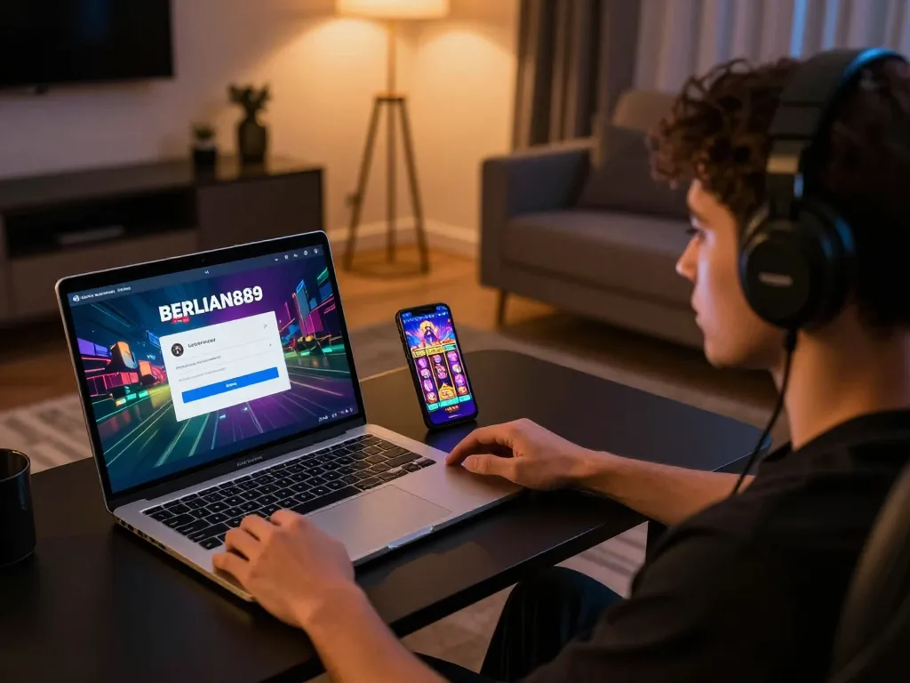Engaging smartphone session for BERLIAN889 Login at a cozy home gaming setup