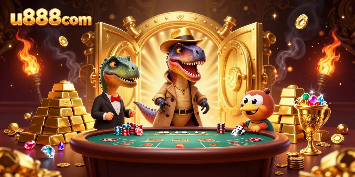 Experience thrilling gaming action at u888com featuring a velociraptor gambler at blackjack.