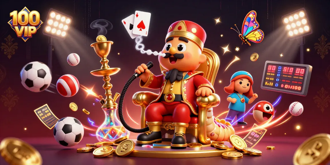 Engage in dynamic sports betting with 100 VIP's vibrant, immersive gaming experience, featuring lively characters and gold elements.