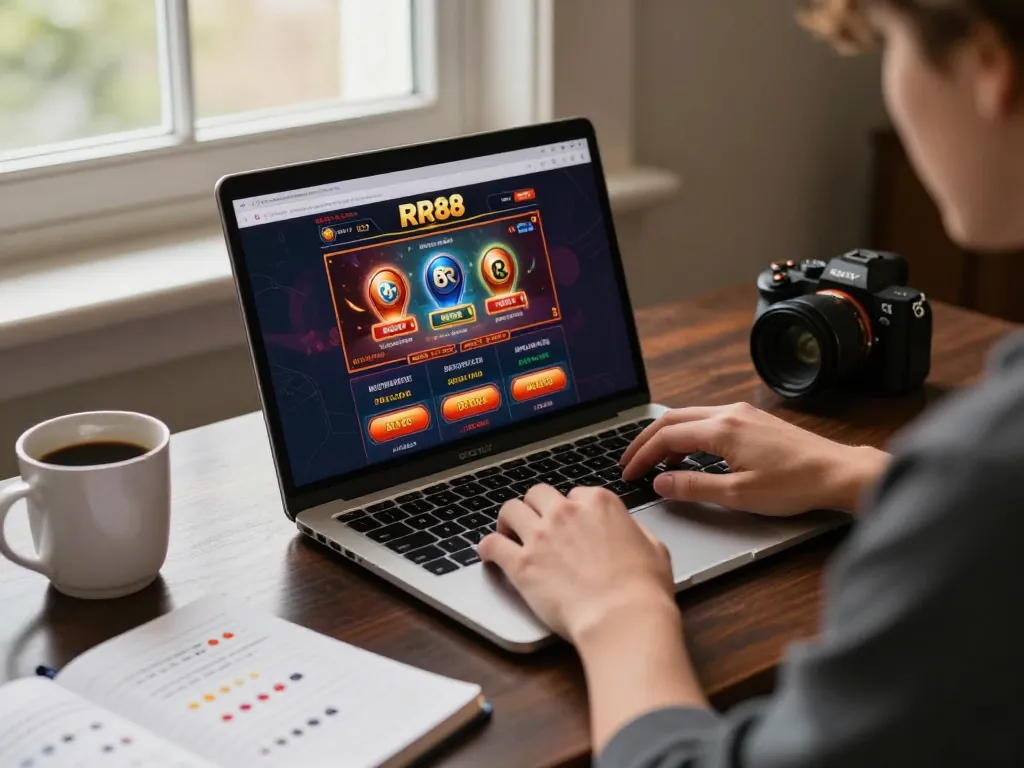 Engaging with RR88 online casino interface during a relaxing gaming session.