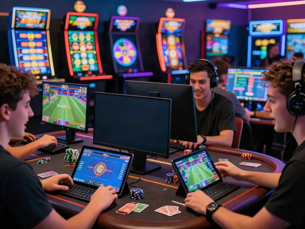 Dynamic gaming atmosphere with man88 players enjoying live casino and sports betting.