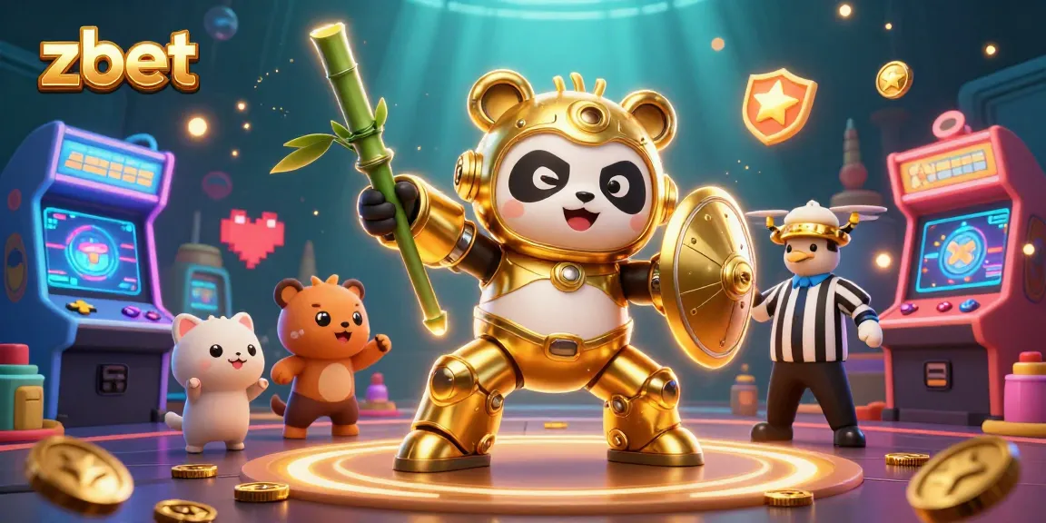 Experience thrilling gameplay action at zbet with a mech-suit panda battling in a colorful casino arena.