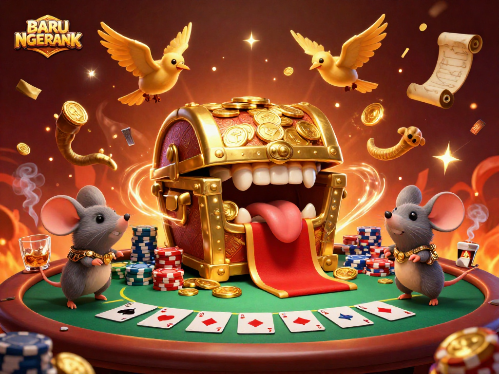 Experience the thrill at BARU NGERANK with a vibrant, action-packed casino scene featuring dynamic slots and rich visuals.
