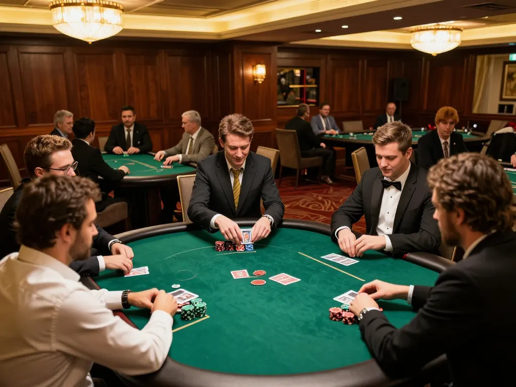 Players at the poker table engaging in a game, martinezalcala promoting strategic gameplay in an upscale venue