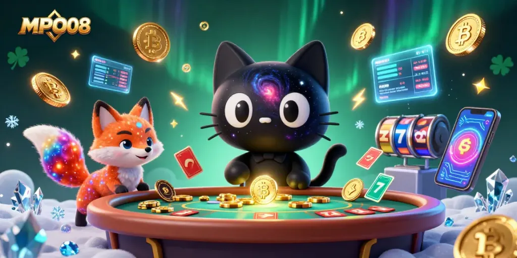 Engage with MPO08 and win in this vibrant cosmic casino scene packed with action!