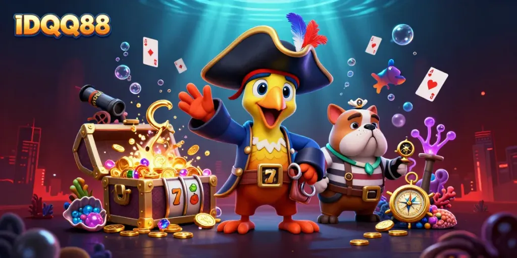 Engage in thrilling gameplay with IDQQ88, featuring vibrant slot reels and dynamic casino elements.