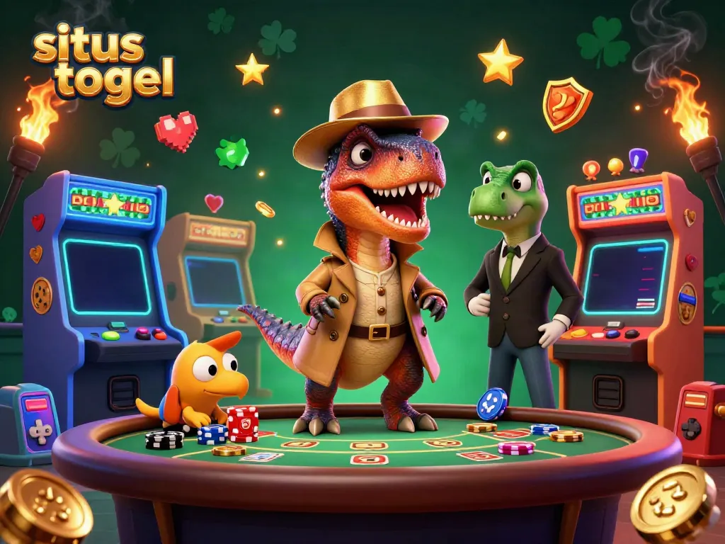 Engaging scene featuring dinosaurs at a blackjack table, highlighting situs togel gambling action.