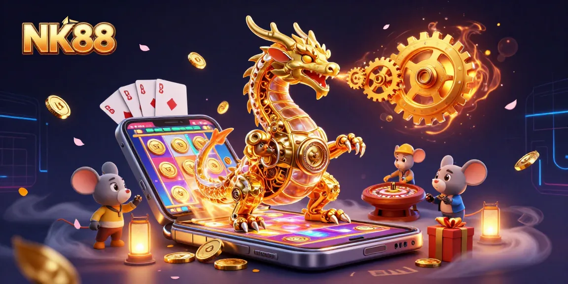 Experience thrilling gameplay at NK88 with an enchanting dragon and exciting casino elements.
