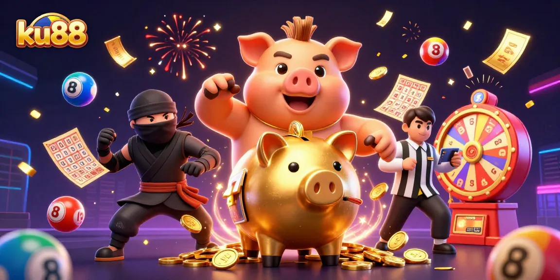Seize winnings with ku88: An engaging lotto scene featuring vibrant characters and dynamic confetti.