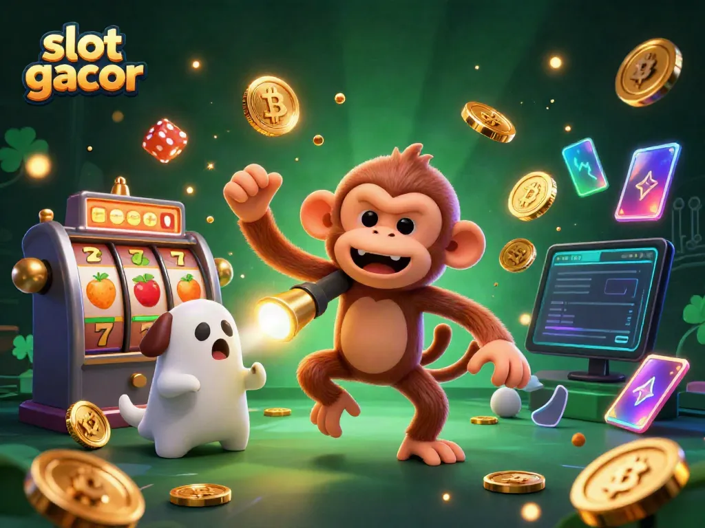 Experience slot gacor with the poltergeist monkey juggling winnings in a haunted casino.