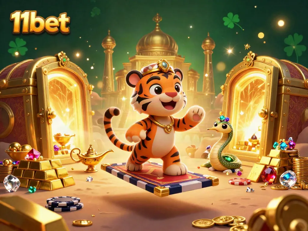 Experience thrilling wins at 11bet with a magical Arabian-themed illustration of fortune and excitement.