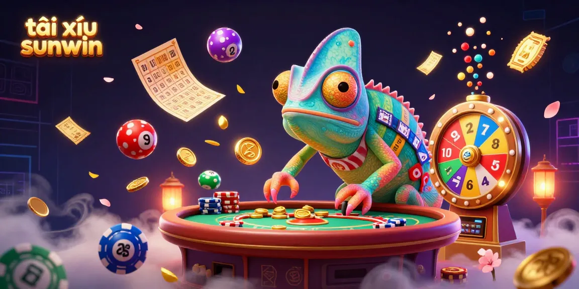 Experience the excitement of tài xỉu sunwin in this vibrant 3D illustration featuring dynamic casino elements.