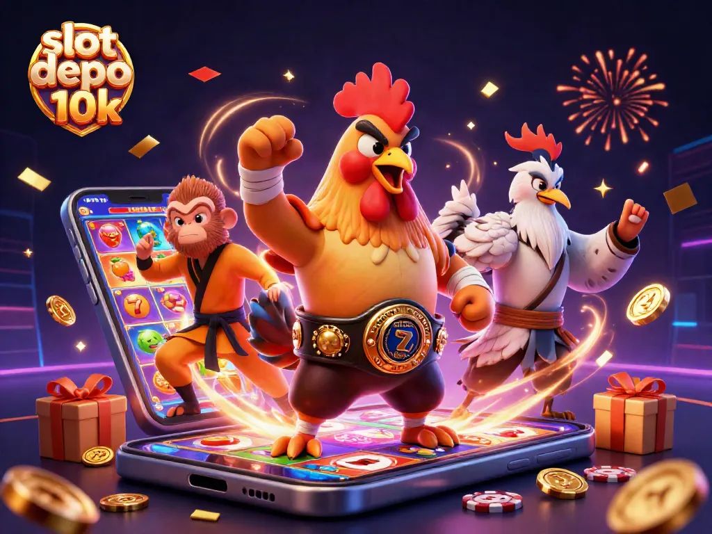 Experience thrilling slot depo 10k action with vibrant characters and casino elements in this dynamic illustration.
